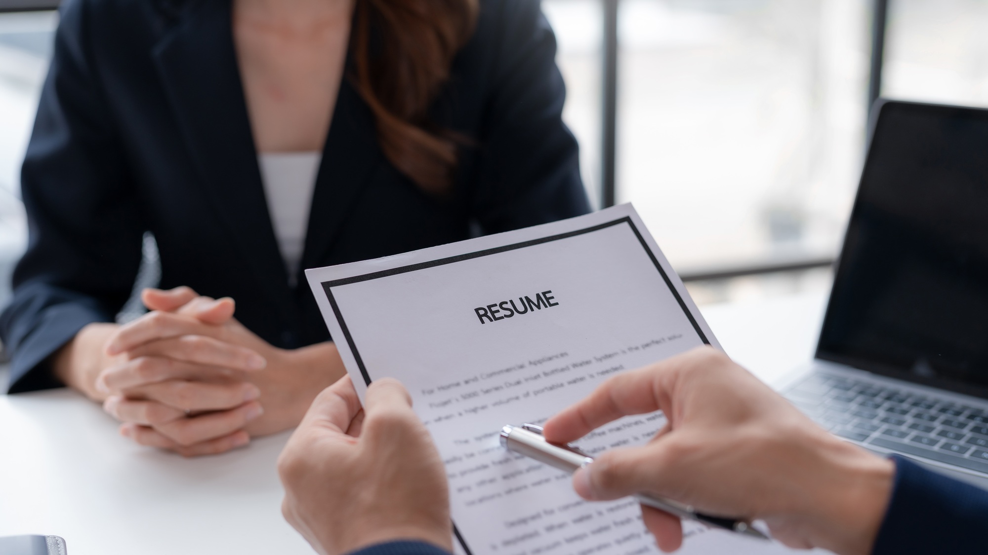 usinesswoman Applying with Resume for Recruitment and Hiring.