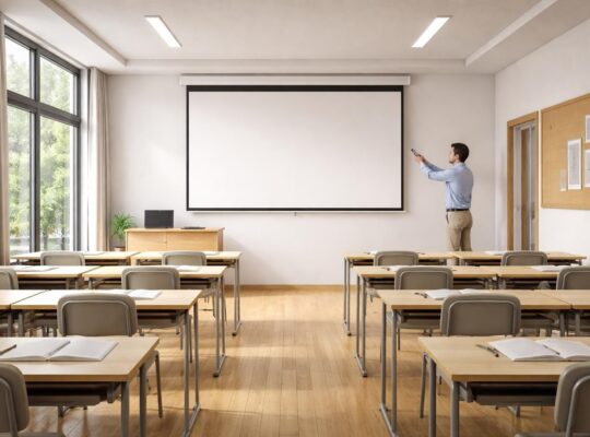 découvrez comment installer un écran de projection en classe avec la hauteur et le centrage optimaux pour une visibilité parfaite et un confort de visionnage.