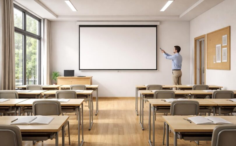 découvrez comment installer un écran de projection en classe avec la hauteur et le centrage optimaux pour une visibilité parfaite et un confort de visionnage.