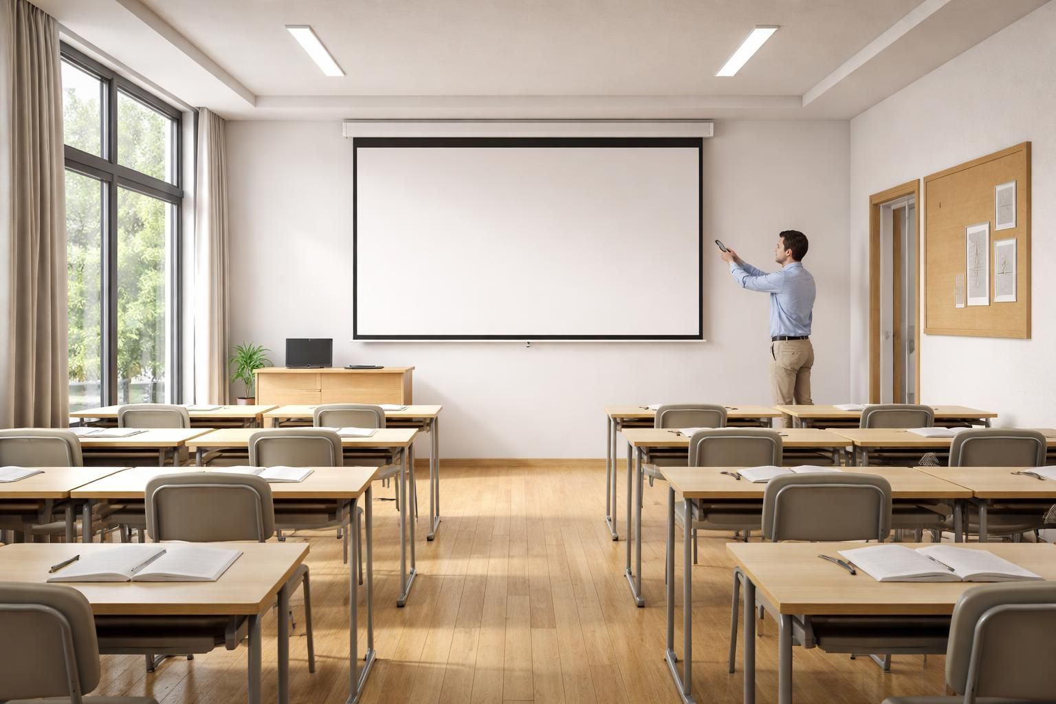 découvrez comment installer un écran de projection en classe avec la hauteur et le centrage optimaux pour une visibilité parfaite et un confort de visionnage.