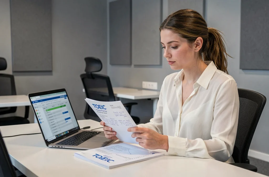 Jeune femme préparant la certification TOEIC dans un centre de formation à Bailly-Romainvilliers