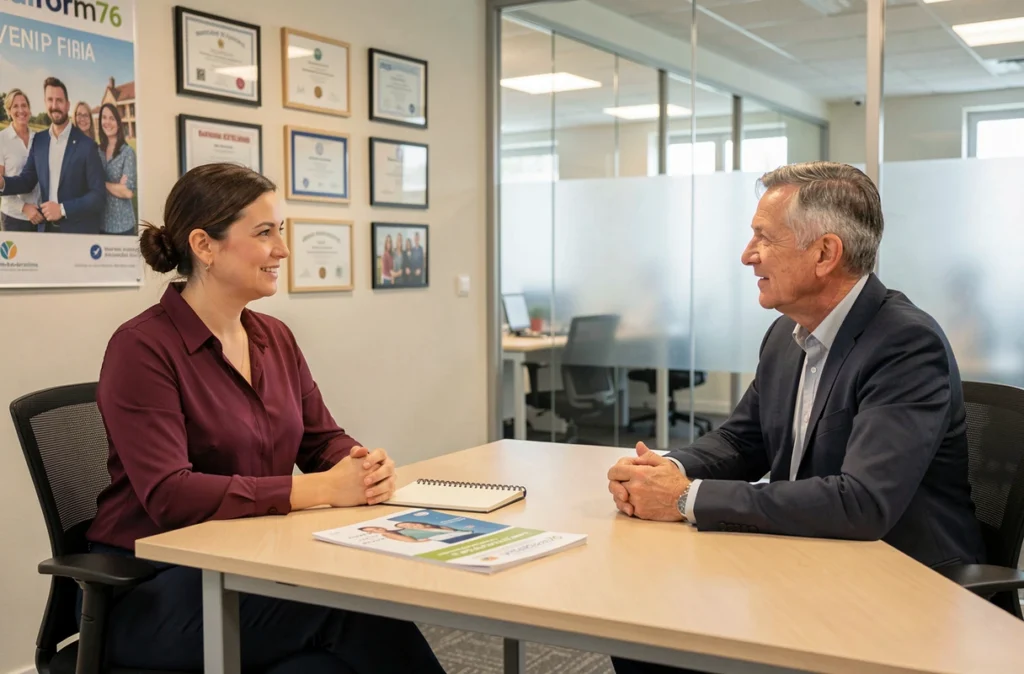 Femme en entretien de conseil en formation professionnelle avec un conseiller Vitalform76 en Seine-Maritime
