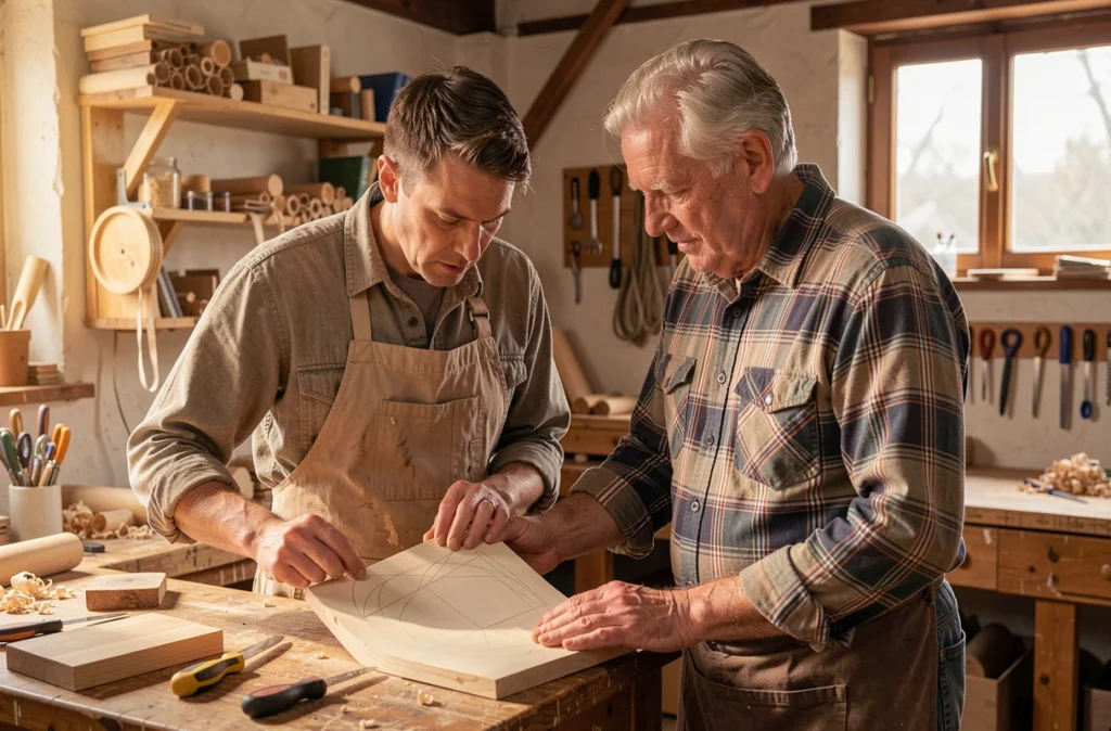 Apprenti et son tuteur au travail dans un atelier